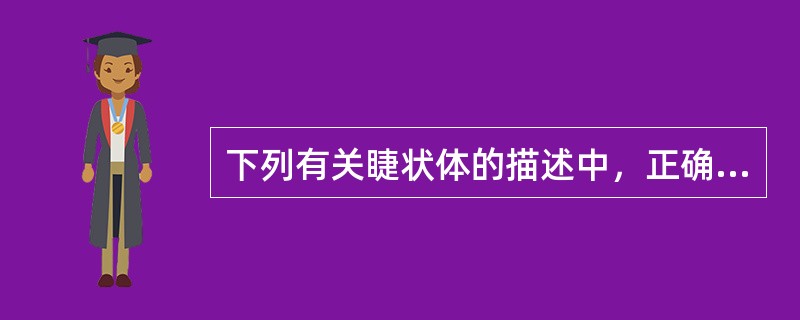 下列有关睫状体的描述中，正确的是A、睫状突环绕一周约有10多条B、睫状体后1£¯