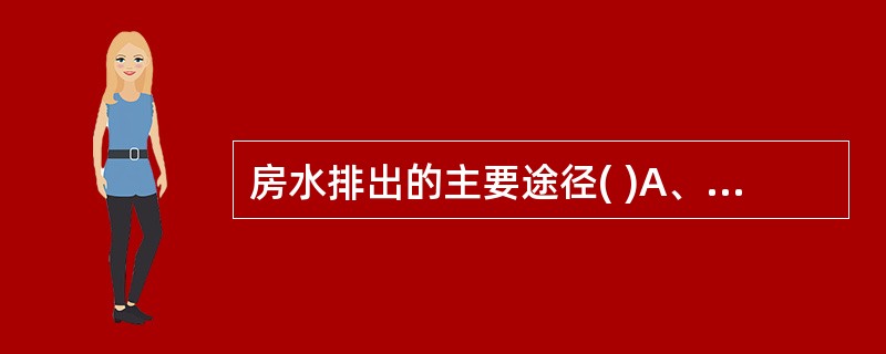 房水排出的主要途径( )A、脉络膜上腔B、虹膜血管C、视网膜D、前房角小梁网E、