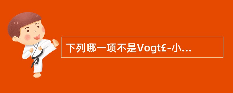下列哪一项不是Vogt£­小柳原田综合征的特征性表现A、脉络膜炎B、脉络膜视网膜