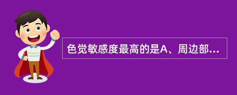 色觉敏感度最高的是A、周边部视网膜B、赤道部视网膜C、鼻侧视网膜D、黄斑E、视盘