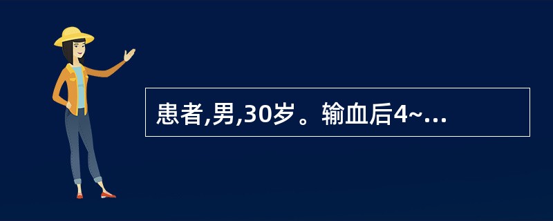 患者,男,30岁。输血后4~5min即出现寒战,高热,头痛,腰背剧痛,心前区压迫