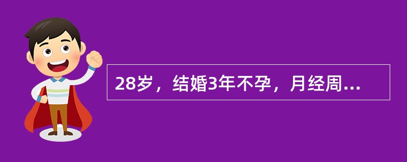 28岁，结婚3年不孕，月经周期正常，量少，基础体温双相型，子宫碘油造影示双输卵管