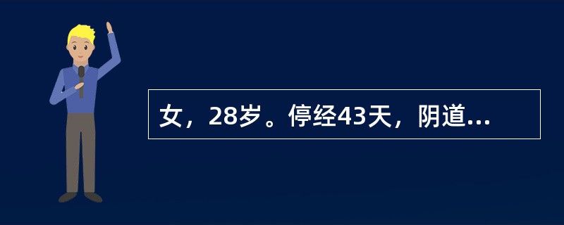 女，28岁。停经43天，阴道少量流血2天，突感下腹部剧痛，伴肛门坠胀、恶心、呕吐