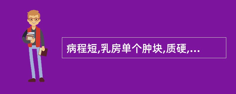 病程短,乳房单个肿块,质硬,边界不清。同侧腋下淋巴结肿大考虑为