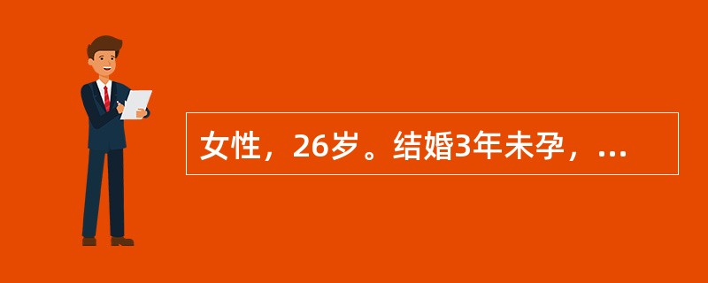 女性，26岁。结婚3年未孕，月经周期素来规则而正常，作宫颈黏液涂片检查，见大量椭