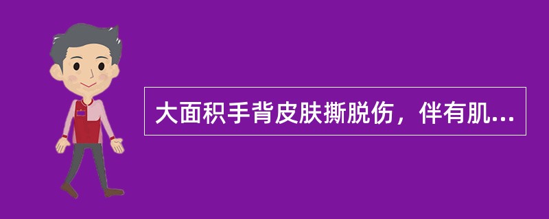 大面积手背皮肤撕脱伤，伴有肌腱及骨关节损伤外露时，创面处理应采取下列哪种方法A、