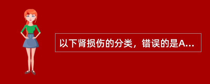 以下肾损伤的分类，错误的是A、轻型肾损伤：包括肾挫伤、肾轻度挫裂伤、包膜下血肿B