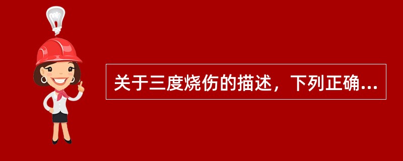 关于三度烧伤的描述，下列正确的是A、痛觉迟钝B、水疱多C、无栓塞血管D、瘢痕愈合