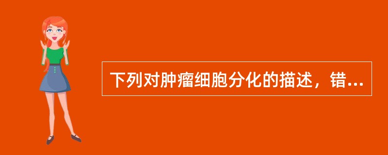 下列对肿瘤细胞分化的描述，错误的是A、恶性肿瘤的分化程度不同，其恶性程度亦不同B