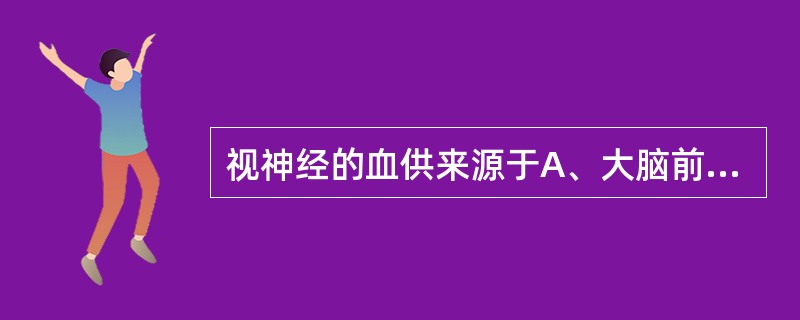 视神经的血供来源于A、大脑前动脉B、大脑中动脉C、眼动脉D、脉络膜前动脉E、以上