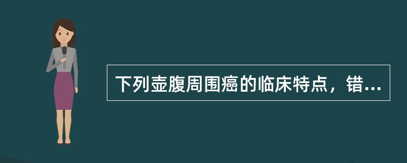 下列壶腹周围癌的临床特点，错误的是A、症状出现早，易于早期发现、早期诊断和早期治