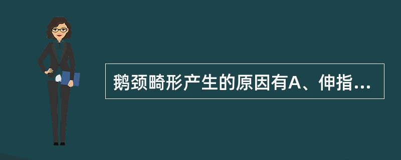 鹅颈畸形产生的原因有A、伸指肌腱中央束断裂B、屈指深肌腱撕脱骨折C、伸指肌腱侧腱