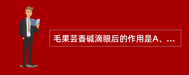 毛果芸香碱滴眼后的作用是A、扩瞳、降眼压，调节痉挛B、扩瞳、升眼压，调节麻痹C、