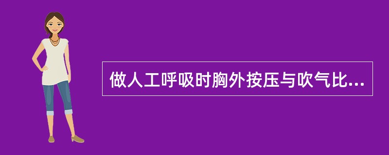 做人工呼吸时胸外按压与吹气比例是A、15：1B、10：1C、30:2D、30:4