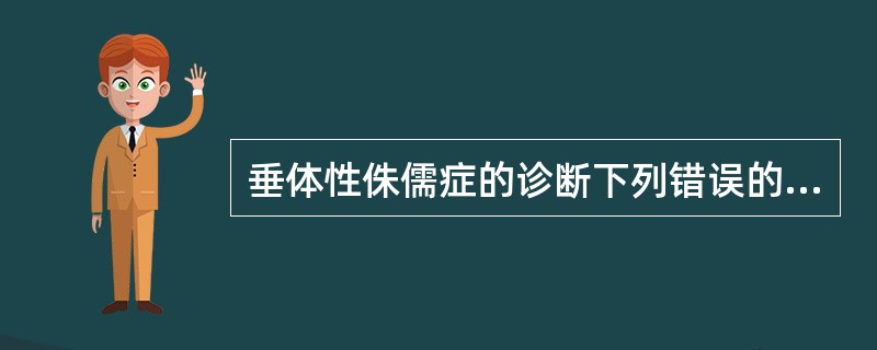 垂体性侏儒症的诊断下列错误的是A、要做左旋多巴兴奋试验，GH水平不能达到5～10