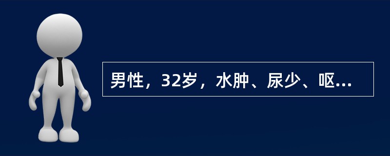 男性，32岁，水肿、尿少、呕吐2个月，血压170／1．10mmHg，尿蛋白(£«