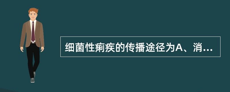 细菌性痢疾的传播途径为A、消化道传播B、呼吸道传播C、经血液传播D、性传播E、内