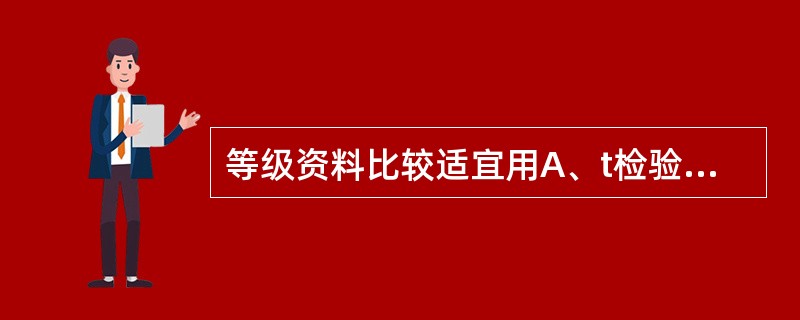 等级资料比较适宜用A、t检验B、f检验C、U检验D、非参数检验E、方差分析 -