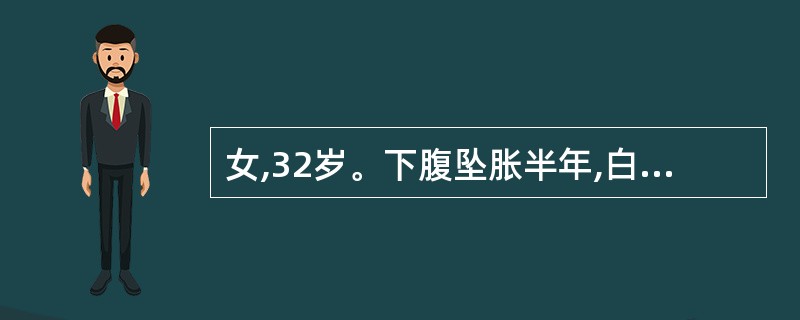 女,32岁。下腹坠胀半年,白带多,呈脓性7天。查体发现阴道、宫颈明显充血,分泌物