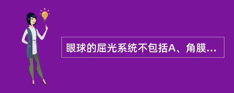 眼球的屈光系统不包括A、角膜B、房水C、晶状体D、玻璃体E、巩膜