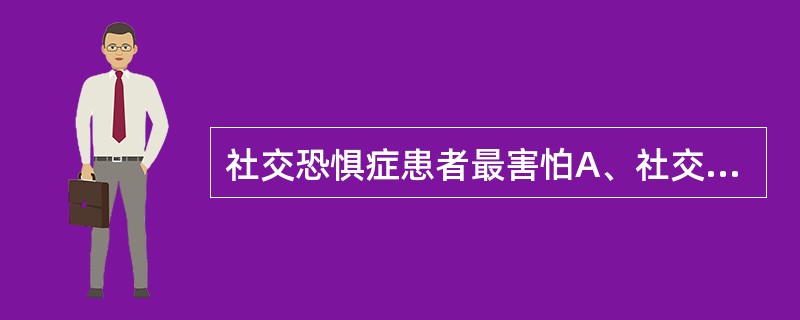 社交恐惧症患者最害怕A、社交场合B、社交服饰C、社交礼仪D、社交语言E、以上都不