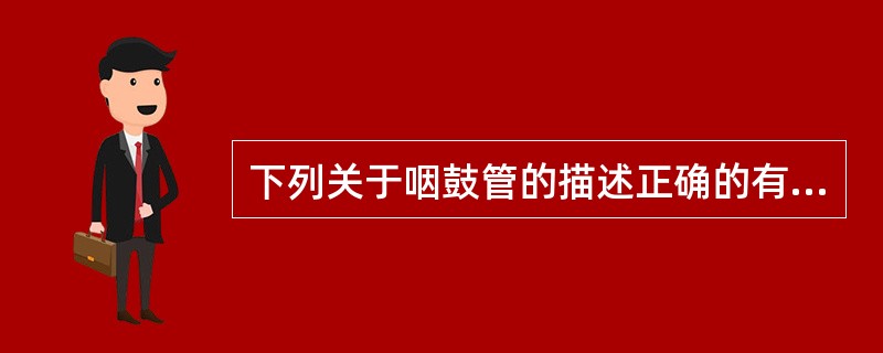 下列关于咽鼓管的描述正确的有 ( )A、咽鼓管咽口位于鼻咽部的侧壁B、咽鼓管鼓室