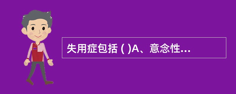 失用症包括 ( )A、意念性失用B、运动性失用C、结构性失用D、穿衣失用E、步行