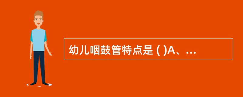 幼儿咽鼓管特点是 ( )A、比成人短B、比成人的管径大C、比成人的管径小D、比成