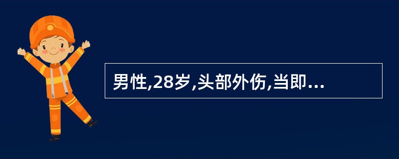 男性,28岁,头部外伤,当即昏迷约3小时,醒后出现头痛、呕吐,右耳道流血性液体,