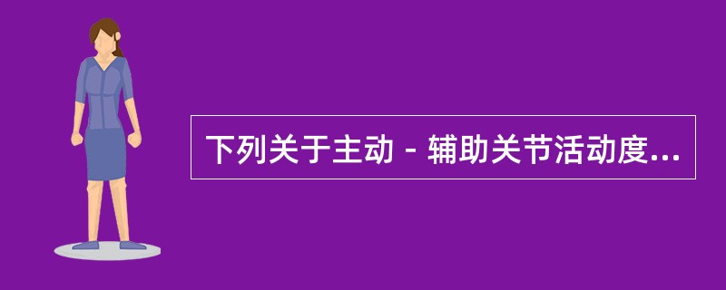 下列关于主动－辅助关节活动度训练的描述，错误的是A、以患者主动用力为主B、对象为