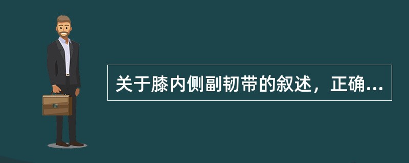 关于膝内侧副韧带的叙述，正确的是 ( )A、可防止膝内翻B、附着于内侧半月板C、