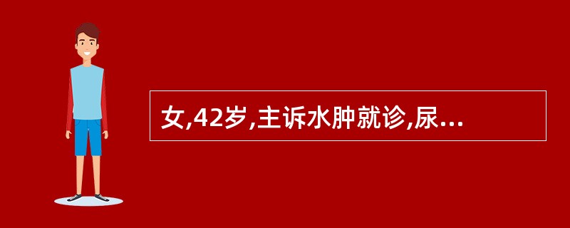 女,42岁,主诉水肿就诊,尿液检查蛋白(£«£«),红细胞个5个£¯HP~10个