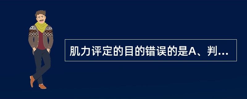 肌力评定的目的错误的是A、判断肌力障碍程度B、确定肌力障碍的范围C、发现导致肌力