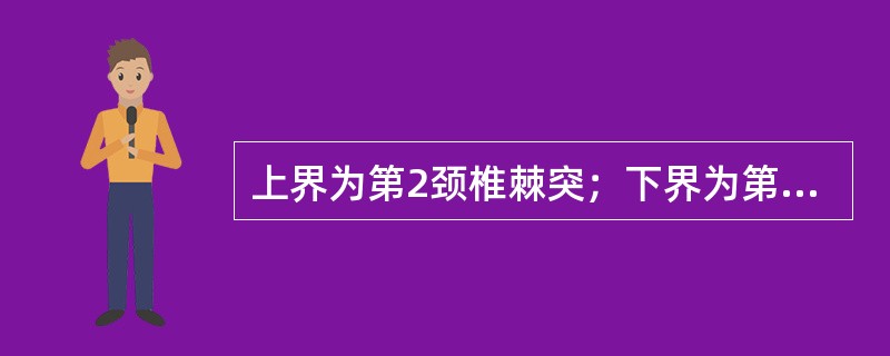 上界为第2颈椎棘突；下界为第1胸椎棘突；中心点位于第7颈椎棘突的区域对应