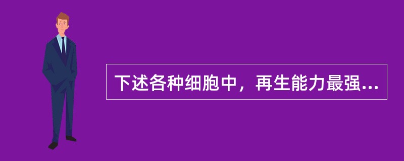 下述各种细胞中，再生能力最强的是A、神经细胞B、心肌细胞C、软骨细胞D、神经胶质