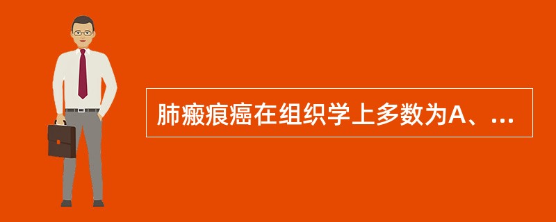 肺瘢痕癌在组织学上多数为A、鳞癌B、小细胞未分化癌C、类癌D、腺癌E、大细胞未分