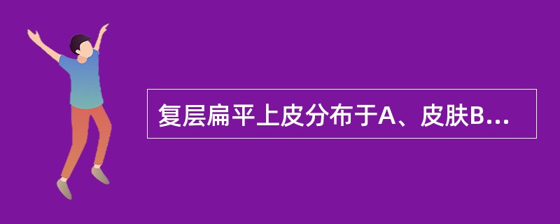 复层扁平上皮分布于A、皮肤B、肾小管C、胃肠D、肺泡E、膀胱