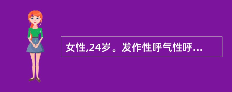 女性,24岁。发作性呼气性呼吸困难2小时来住院。既往支气管哮喘病史5年余。体检: