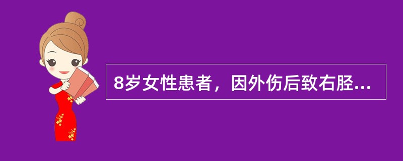 8岁女性患者，因外伤后致右胫骨骨折，下列描述正确的是()