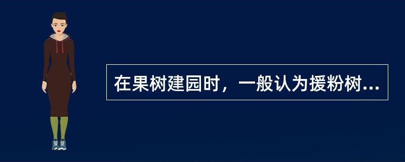 在果树建园时，一般认为援粉树与主栽品种的距离不超过（）