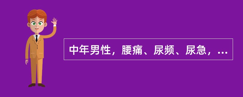 中年男性，腰痛、尿频、尿急，CT示右肾上极5cm大小略低密度占位，边缘模糊，环形