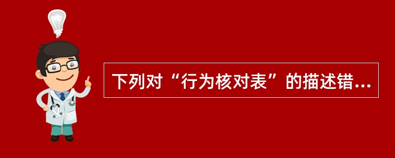 下列对“行为核对表”的描述错误的是（）