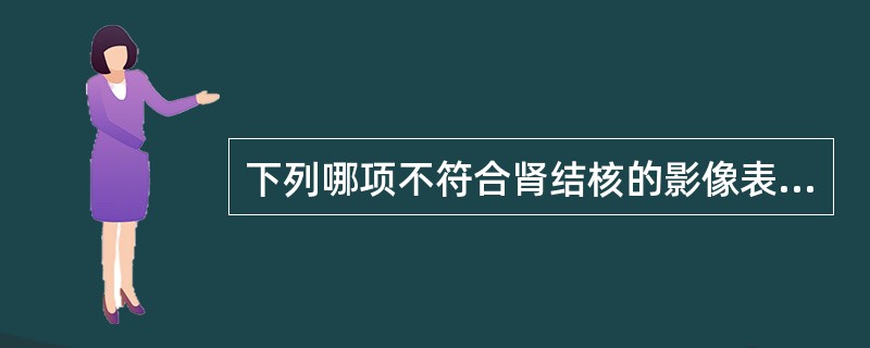 下列哪项不符合肾结核的影像表现特点()