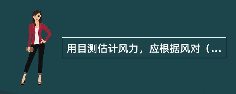 用目测估计风力，应根据风对（）或（）的影响而引起的（），按（）估计风力，并记录其