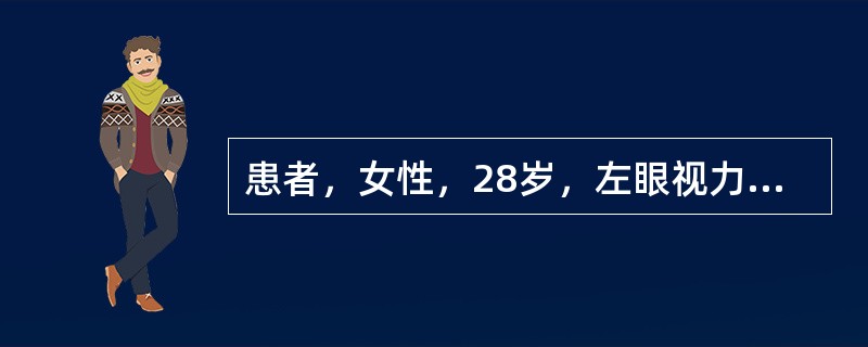 患者，女性，28岁，左眼视力下降1年。Vod1.0，Tod25mmHg，Vos0