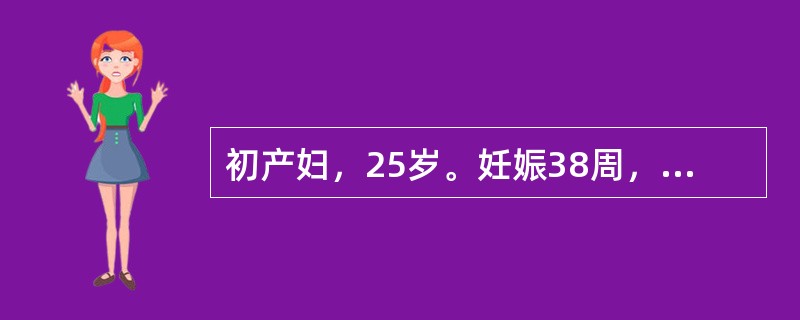 初产妇，25岁。妊娠38周，规律宫缩12小时，自然破膜8小时，宫口开大3cm.胎