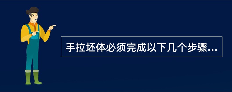 手拉坯体必须完成以下几个步骤：揉泥、定中心、开口、拔筒、成形、修坯。