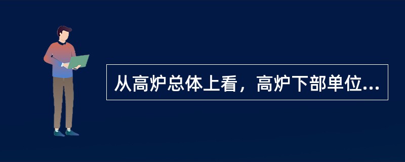 从高炉总体上看，高炉下部单位高度的压力降比上部大。