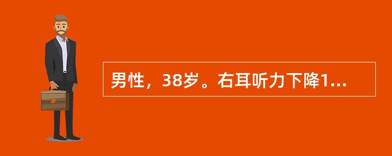 男性，38岁。右耳听力下降1年。CT检查发现右侧小脑脑桥角区类圆形占位病变，增强