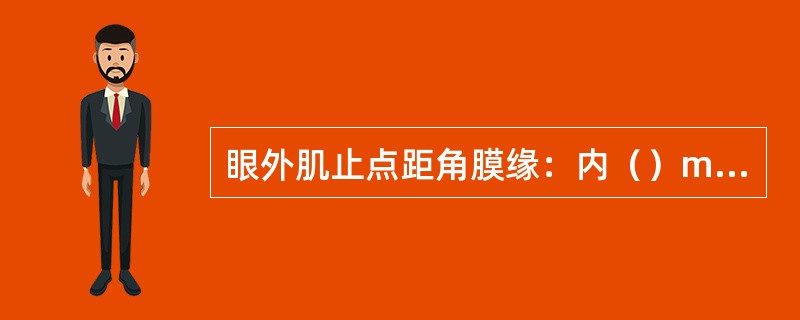 眼外肌止点距角膜缘：内（）mm，下（）mm，外（）mm，上（）mm.